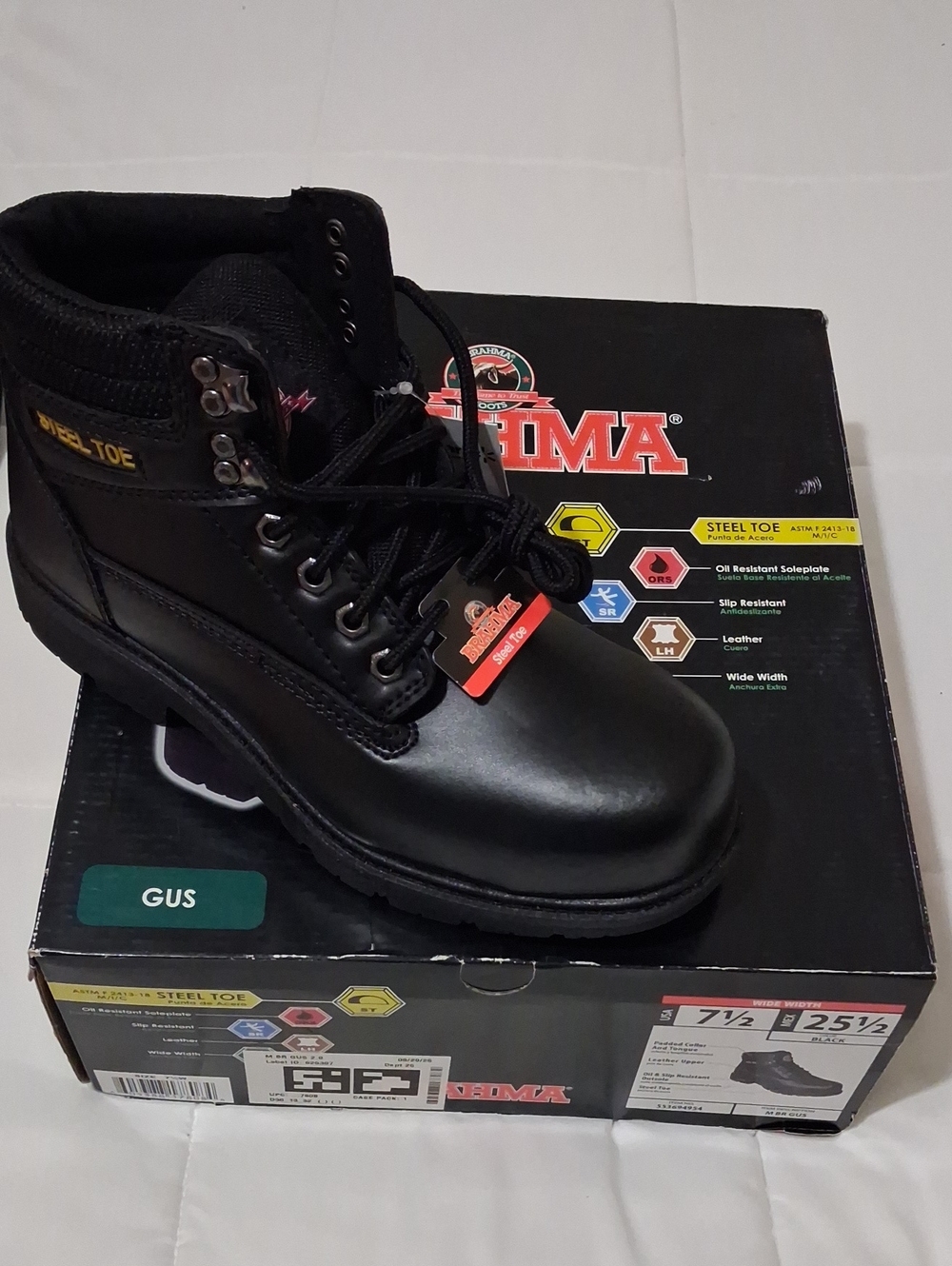 Brahma Black Steel-Toe Work Boot Size 7.5